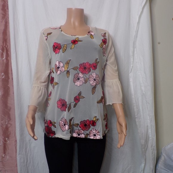 Mesh See-through Blouse - Picture 2 of 8